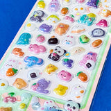 sheet of kawaii raised 3d dome stickers with cute animals and food 
