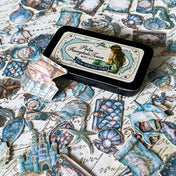 mermaid mini stickers in a metal tin with ocean themed designs