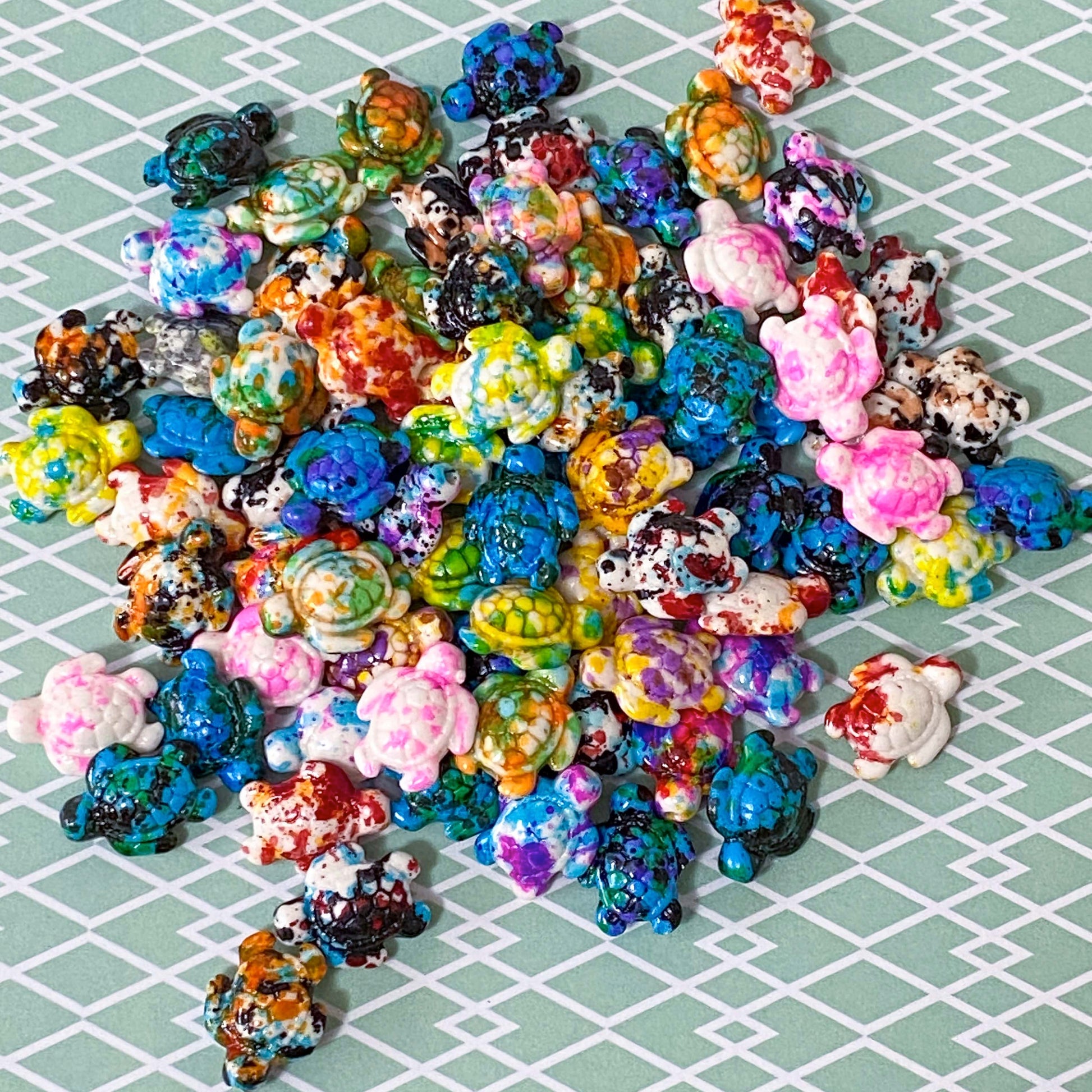 kawaii cute turtle turtles bead beads acrylic glossy shiny big large 17mm plastic marble rainbow pebble multi coloured uk craft supplies shop store crafts pretty statement jewellery making