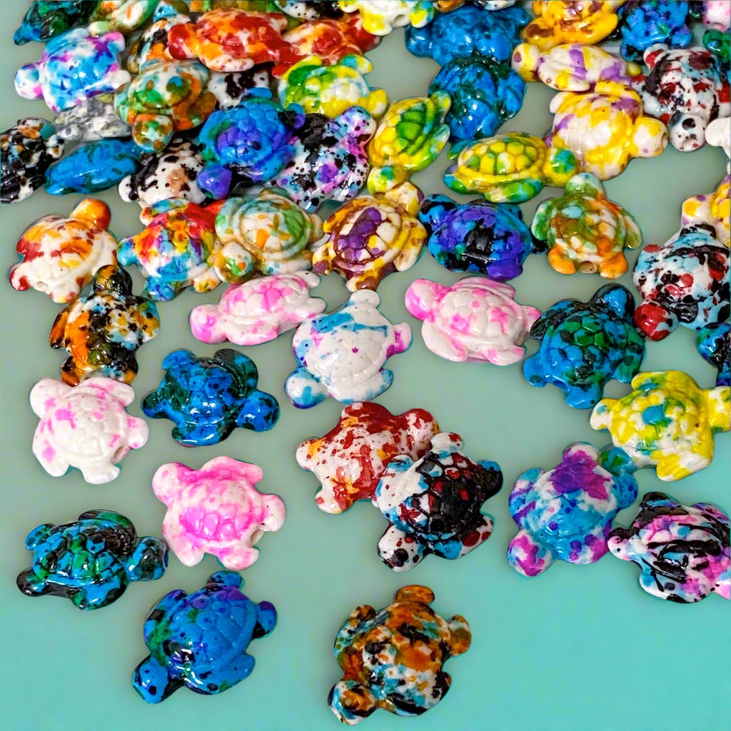kawaii cute turtle turtles bead beads acrylic glossy shiny big large 17mm plastic marble rainbow pebble multi coloured uk craft supplies shop store crafts pretty statement jewellery making