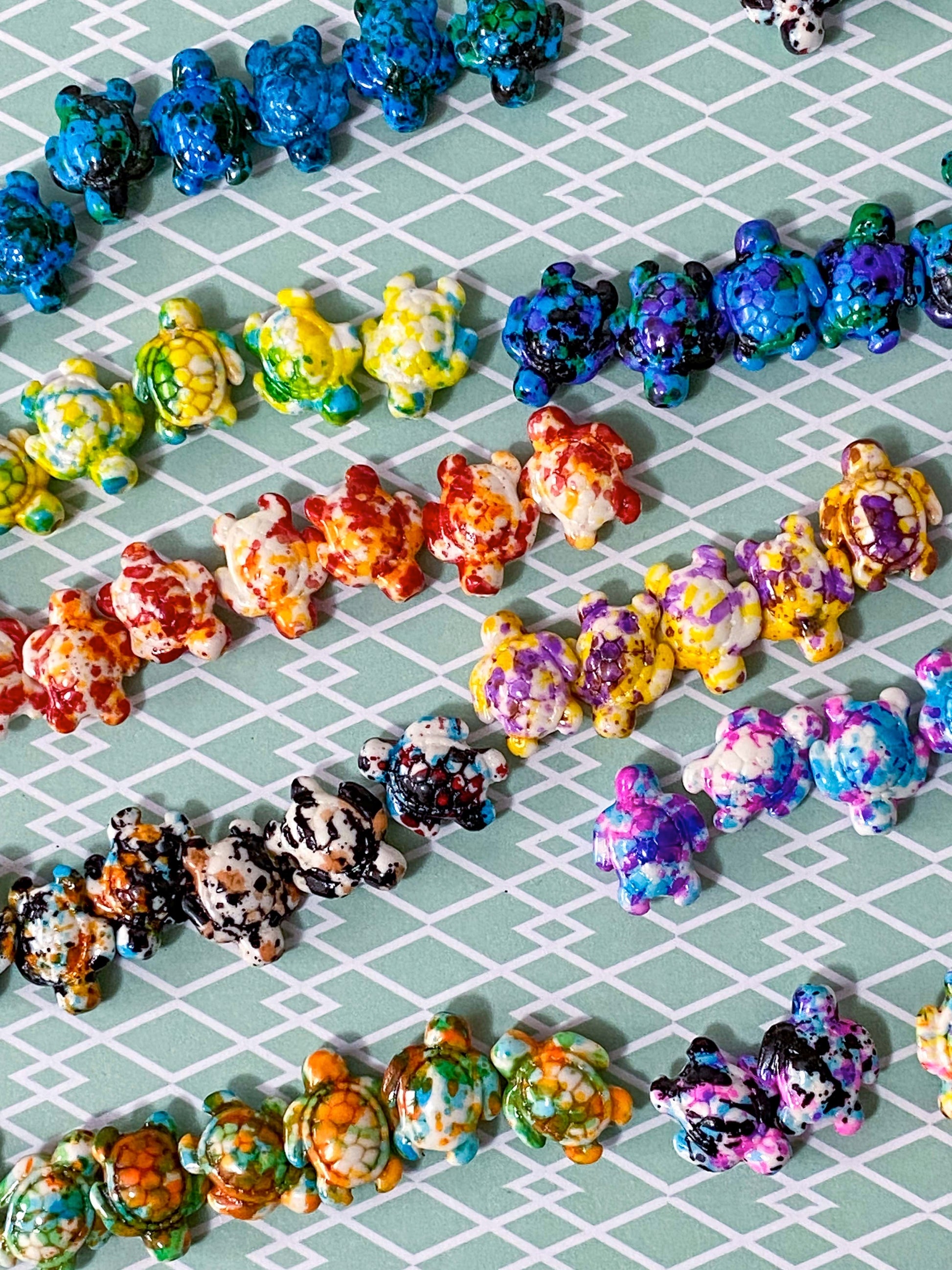 kawaii cute turtle turtles bead beads acrylic glossy shiny big large 17mm plastic marble rainbow pebble multi coloured uk craft supplies shop store crafts pretty statement jewellery making