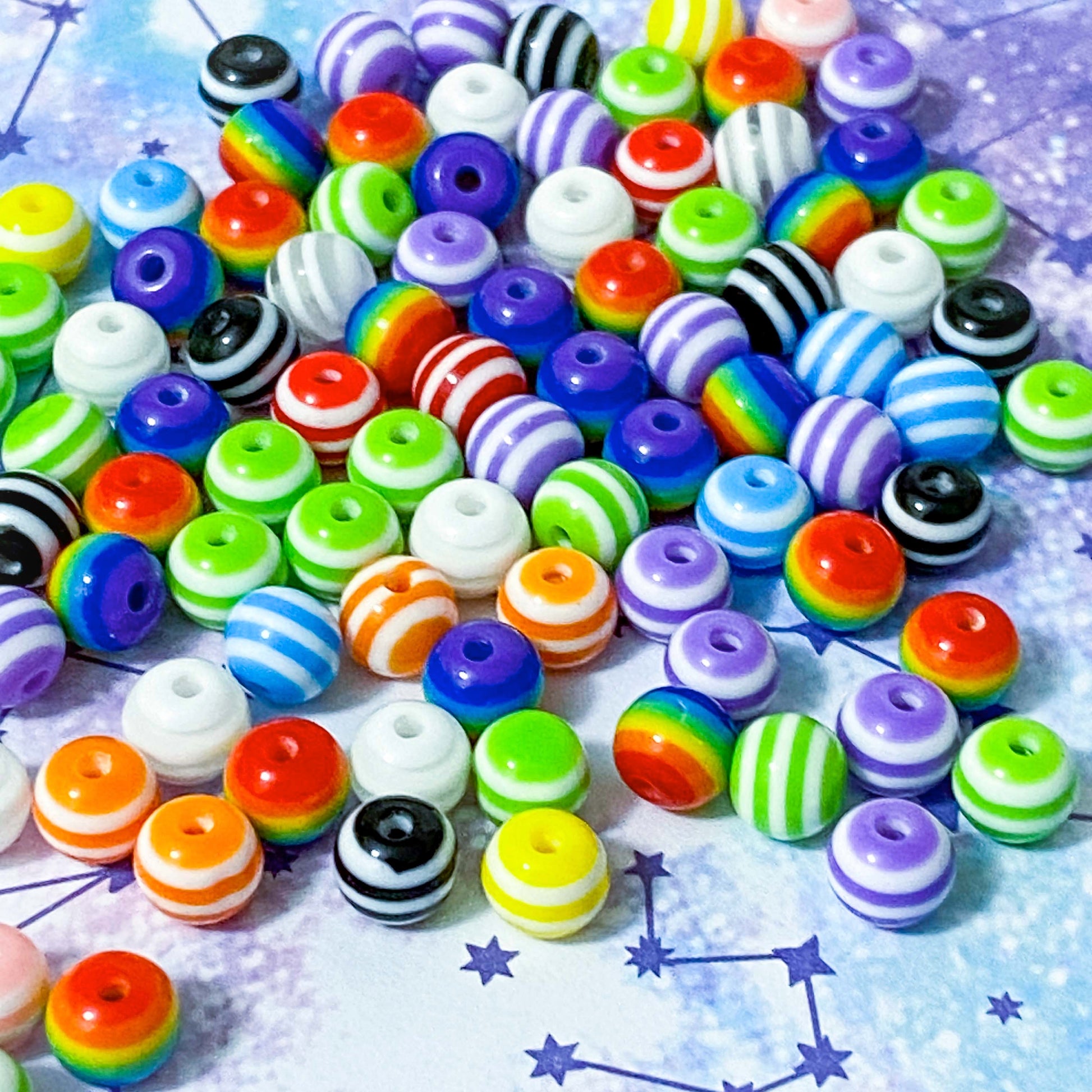 rainbow striped stripe stripy bead beads small mini little tiny 6mm acrylic plastic round craft supplies crafts shop store uk jewellery making  Edit alt text