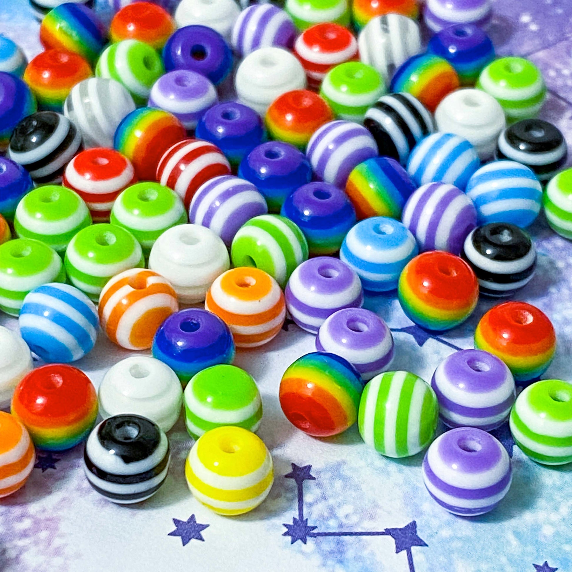 rainbow striped stripe stripy bead beads small mini little tiny 6mm acrylic plastic round craft supplies crafts shop store uk jewellery making  