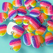 glitter rainbow striped stripes colourful heart hearts charm charms resin pendant pendants uk cute kawaii bright acrylic 17mm large medium craft supplies shop store colours