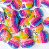 glitter rainbow striped stripes colourful heart hearts charm charms resin pendant pendants uk cute kawaii bright acrylic 17mm large medium craft supplies shop store colours glittery