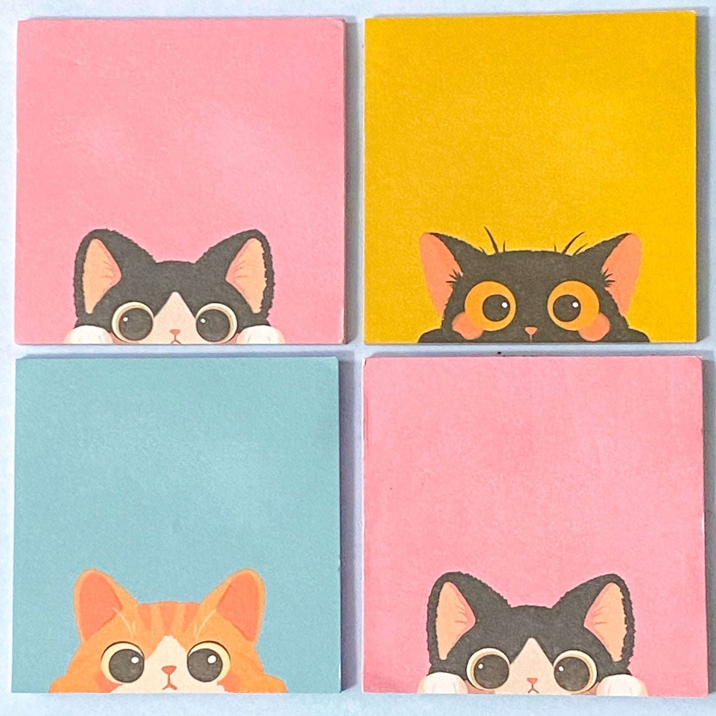 big eye eyed black cat cats kitty memo sticky note notes pad memos bold colour pink ginger black teal mustard yellow uk cute kawaii stationery shop store bargain note pad