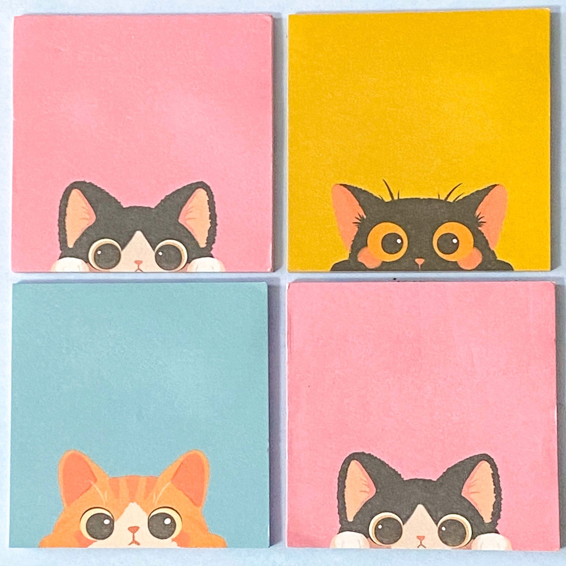 big eye eyed black cat cats kitty memo sticky note notes pad memos bold colour pink ginger black teal mustard yellow uk cute kawaii stationery shop store bargain note pad