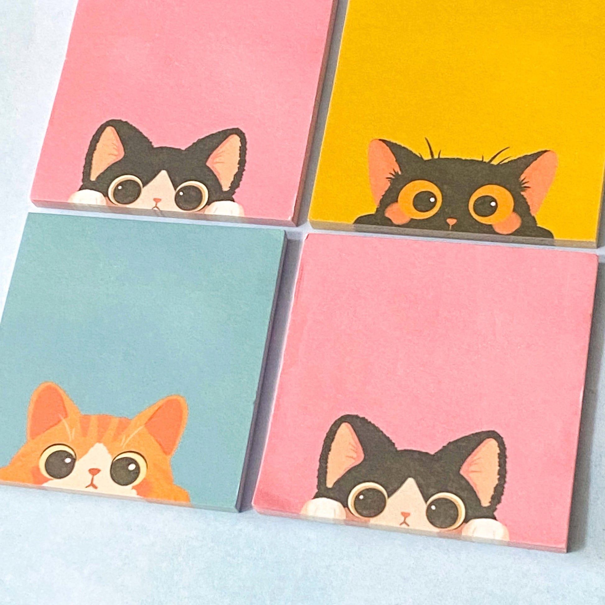 big eye eyed black cat cats kitty memo sticky note notes pad memos bold colour pink ginger black teal mustard yellow uk cute kawaii stationery shop store bargain note pad