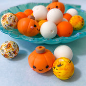 jumbo big large silicone bead beads pumpkin pumpkins halloween spooky white orange yellow pattern patterned abstract cute kawaii uk craft supplies shop store 15mm 20mm fun funny