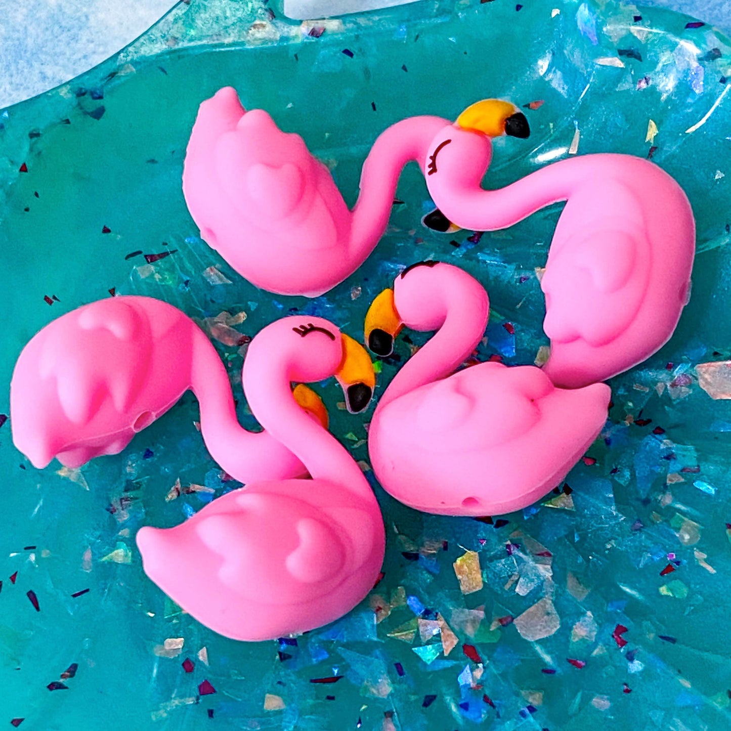 silicone bead beads floral summer tropical vibes flamingo palm tree leaf leaves green lilac orange mustard yellow hibiscus flower flowers floral yellow patterned jumbo big large uk cute kawaii craft flamingos supplies shop store 30mm