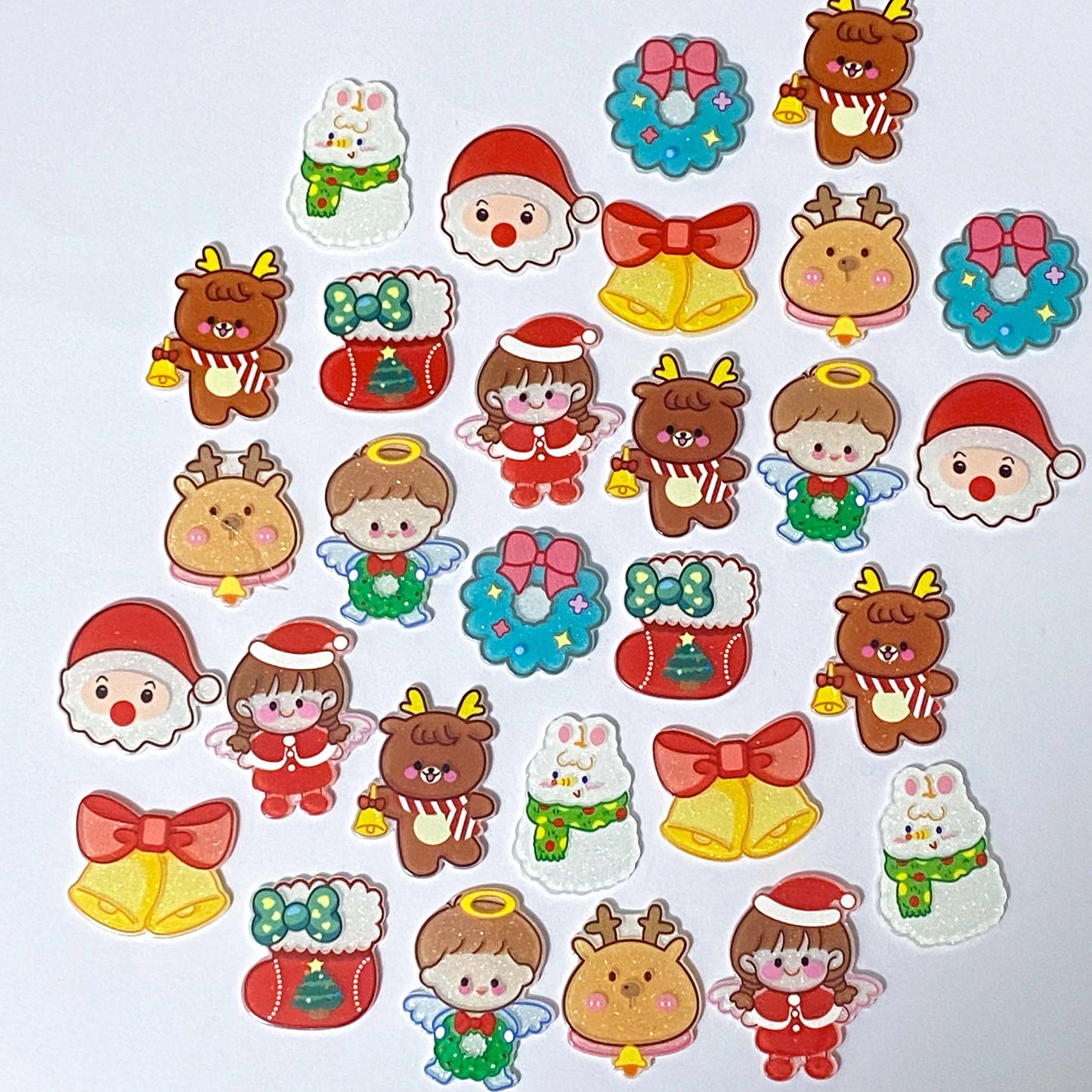 christmas festive glitter glittery fb flatback flat back backs fbs embellishment planar big large santa deer reindeer angel angels stocking wreath snowman bunny boy girl bells bright colourful uk craft supplies shop store cute kawaii