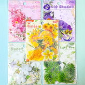 floral flower flowers sticker stickers flake flakes pack of 60 60pcs bargain white cream lilac purple pink yellow green leaf leaves uk cute kawaii stationery bargain planner addict shop store big set 