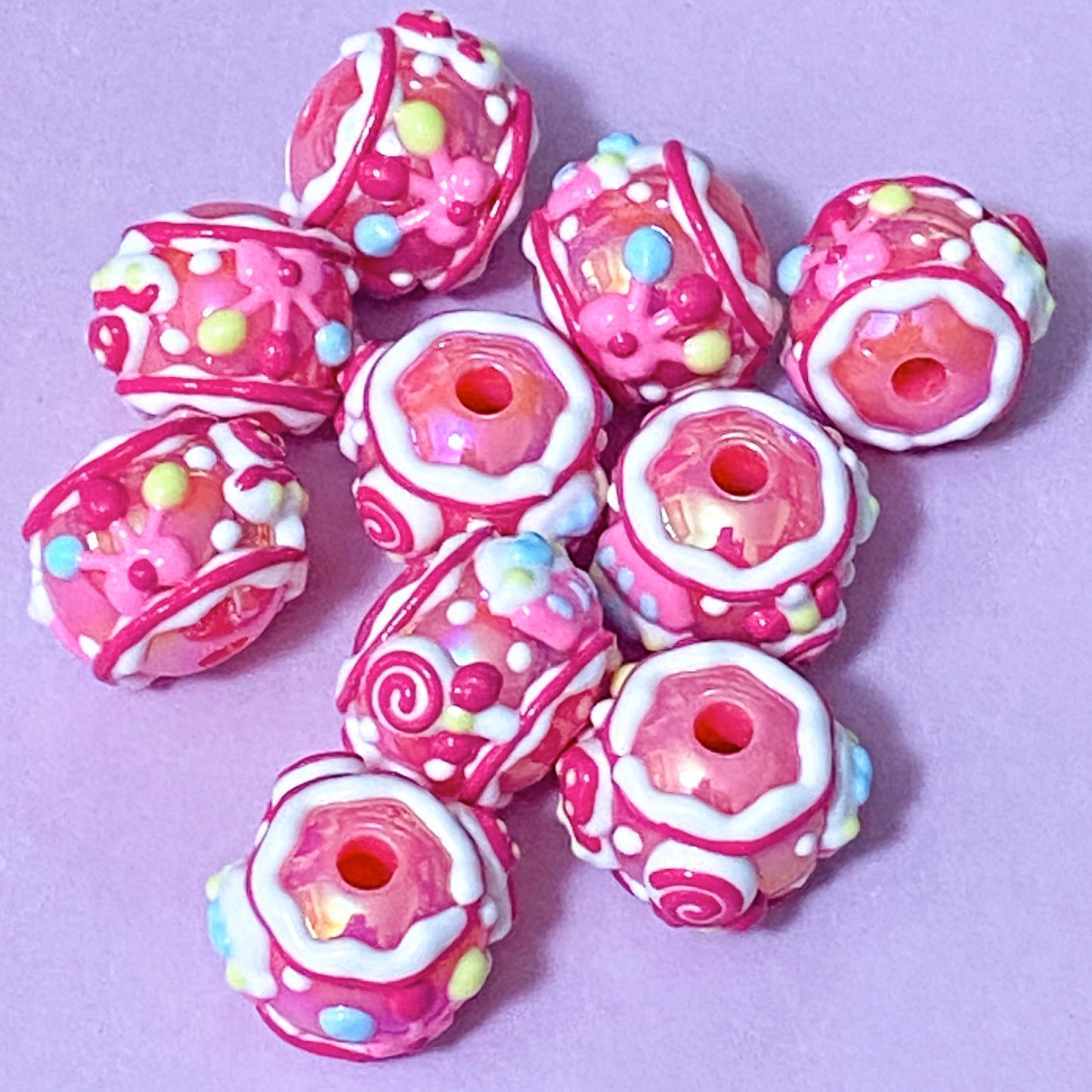 pink cerise ornate pretty acrylic jumbo large big 18mm bead beads cupcake sweets candy decorative chunky craft supplies make your own beaded pen pens jewellery uk cute kawaii shop store pretty