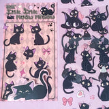 black cat cats with pink ear ears and bows hearts cute kawaii glossy clear plastic pet sticker sticker sheet pack uk cute kawaii stationery shop store pretty fun kitten kittens cartoon