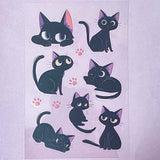 black cat cats with pink ear ears and bows hearts cute kawaii glossy clear plastic pet sticker sticker sheet pack uk cute kawaii stationery shop store pretty fun kitten kittens cartoon
