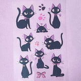 black cat cats with pink ear ears and bows hearts cute kawaii glossy clear plastic pet sticker sticker sheet pack uk cute kawaii stationery shop store pretty fun kitten kittens cartoon