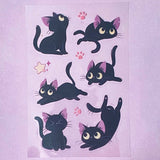 black cat cats with pink ear ears and bows hearts cute kawaii glossy clear plastic pet sticker sticker sheet pack uk cute kawaii stationery shop store pretty fun kitten kittens cartoon