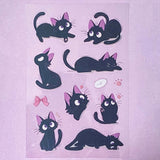 black cat cats with pink ear ears and bows hearts cute kawaii glossy clear plastic pet sticker sticker sheet pack uk cute kawaii stationery shop store pretty fun kitten kittens cartoon