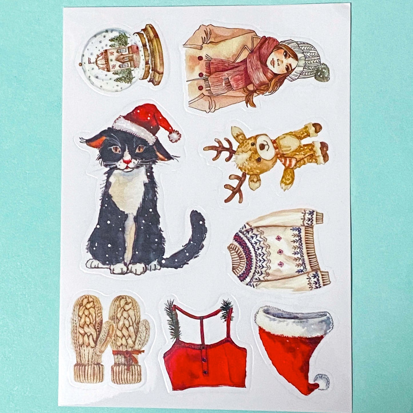 neutral colours festive christmas sticker stickers sheet sheets uk cute kawaii stationery planner supplies shop store deer black cat fireplace gingerbread man men tree trees cookie cookies jumper socks cocoa hot chocolate