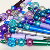 beaded bead pen pens teal turquoise blue silver plum lilac purple pearl pearly beaded jewel colours bright uk cute kawaii set kit sparkly green deep dark pave crystal rondelles black gel ballpoint ink 