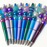 beaded bead pen pens teal turquoise blue silver plum lilac purple pearl pearly beaded jewel colours bright uk cute kawaii set kit sparkly green deep dark pave crystal rondelles black gel ballpoint ink 