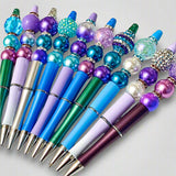 beaded bead pen pens teal turquoise blue silver plum lilac purple pearl pearly beaded jewel colours bright uk cute kawaii set kit sparkly green deep dark pave crystal rondelles black gel ballpoint ink 