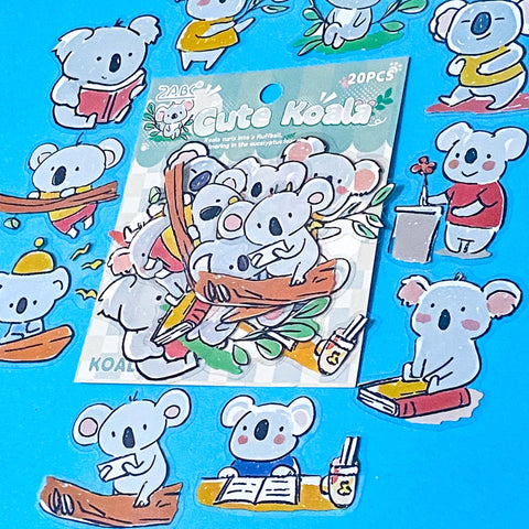 koala bear bears koalas sticker stickers flake flakes pack of 20 large clear pet plastic stationery supplies planner addict planners uk cute kawaii animal animals