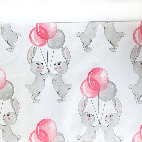 easter spring bunny bunnies rabbit rabbits cute kawaii wrap wrapping paper tissue sheet sheets grey and pink balloons love valentine valentines uk packaging supplies shop store stationery