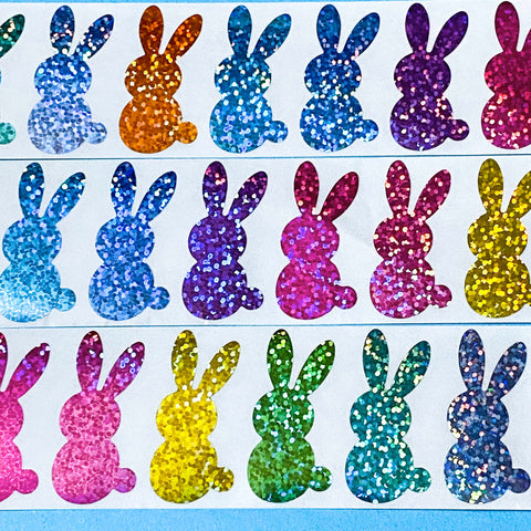 jumbo very large big easter bunny bunnies sticker stickers glitter glittery holo foil foiled sparkly uk cute kawaii stationery spring colourful rainbow seals packaging supplies