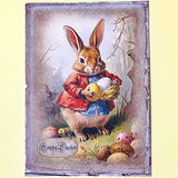 victorian vintage illustration illustrations postcard antique style retro bunny rabbit rabbits bunnies easter card postcard postcards post uk stationery greetings spring beatrix potter blue shop store