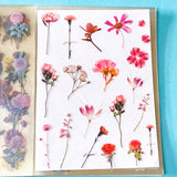 vintage floral clear sticker book with 20 pages of botanical flower stickers including rose, daisy, sunflowers and blossom.