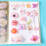 vintage floral clear sticker book with 20 pages of botanical flower stickers including rose, daisy, sunflowers and blossom.