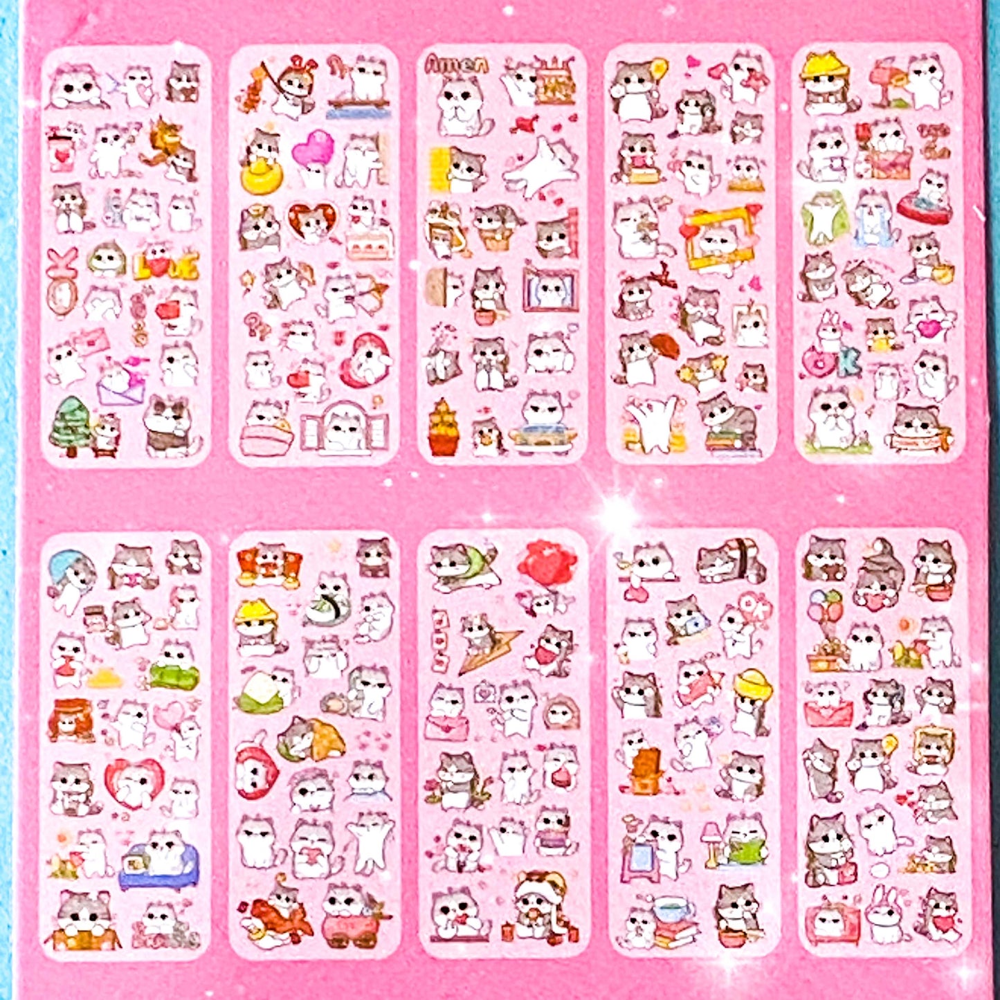 kawaii cat clear sticker pack of 10 sheets of cute cartoon kitten stickers for journalling and scrapbooking
