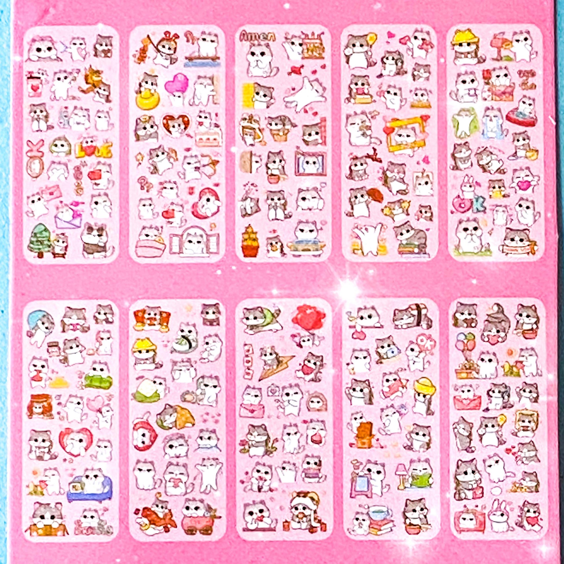 kawaii cat clear sticker pack of 10 sheets of cute cartoon kitten stickers for journalling and scrapbooking