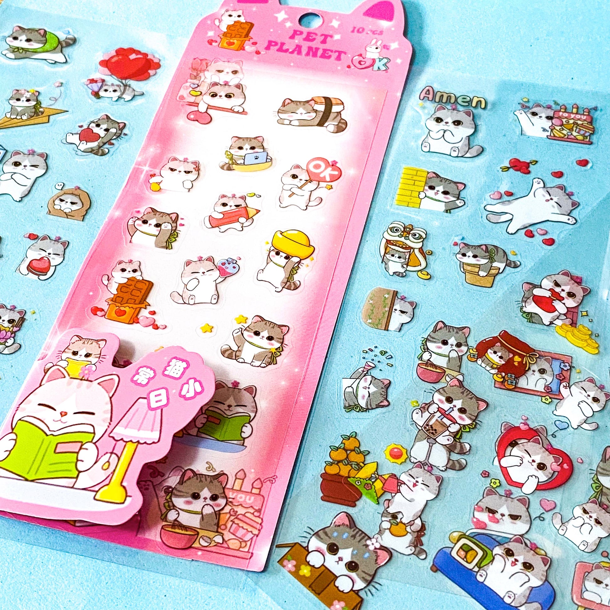 kawaii cat clear sticker pack of 10 sheets of cute cartoon kitten stickers for journalling and scrapbooking