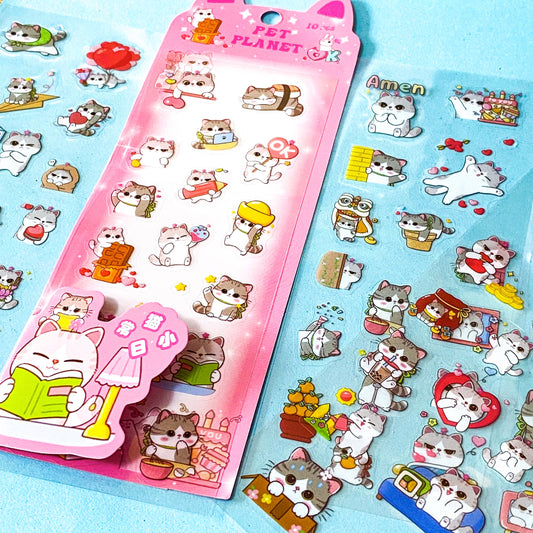 kawaii cat clear sticker pack of 10 sheets of cute cartoon kitten stickers for journalling and scrapbooking