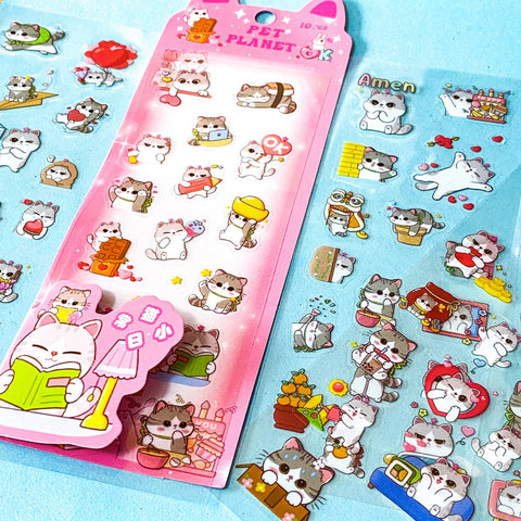 kawaii cat clear sticker pack of 10 sheets of cute cartoon kitten stickers for journalling and scrapbooking