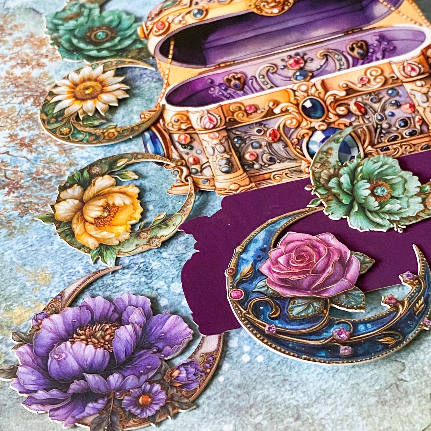 vintage floral moon card stickers set aesthetic collection