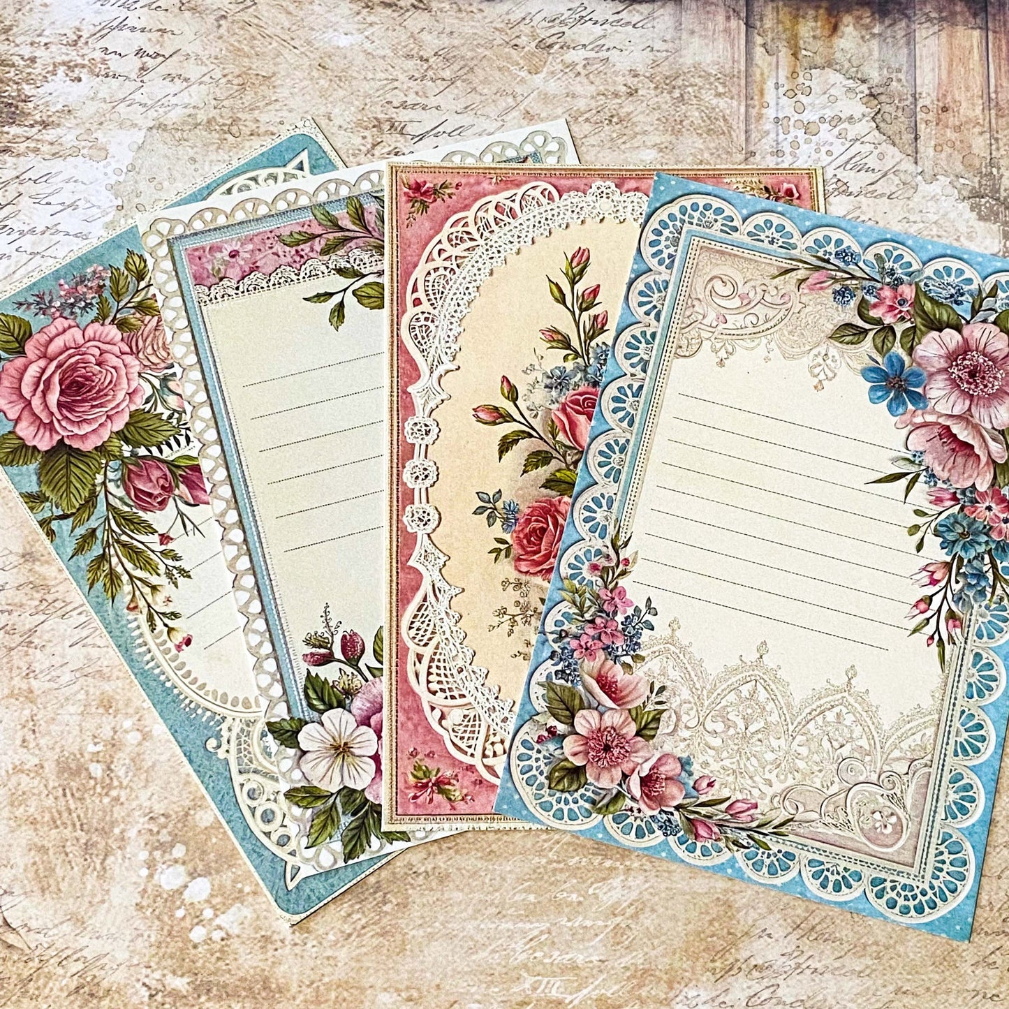 victorian lace paper bundle with floral postcards, lace stickers, envelopes and decorative journaling supplies uk