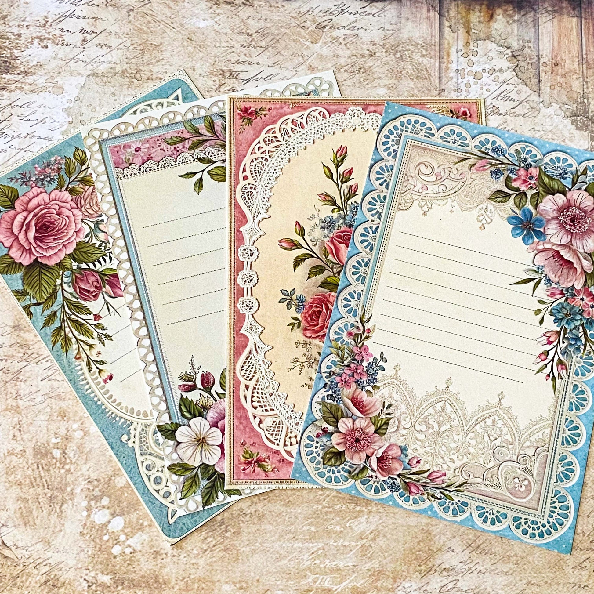victorian lace paper bundle with floral postcards, lace stickers, envelopes and decorative journaling supplies uk