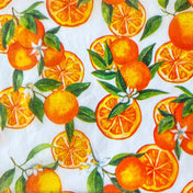 bright juicy orange fruits on white tissue paper sheets. Pack of 3 sheet in vibrant oranges and greens for summertime gifting. Uk packaging supplies. 