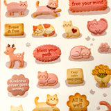 pretty pink and cream themed cats and cookies pet sticker pack of 2 sheets with fluffy animals and biscuit designs on clear transparent sheets. uk cute stationery.