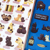 brown and cream themed sticker sheets of cookies and cats. Biscuit designs of cute cats and other animals with food and drinks. Home themed. Pack of 2 PET clear sheets.