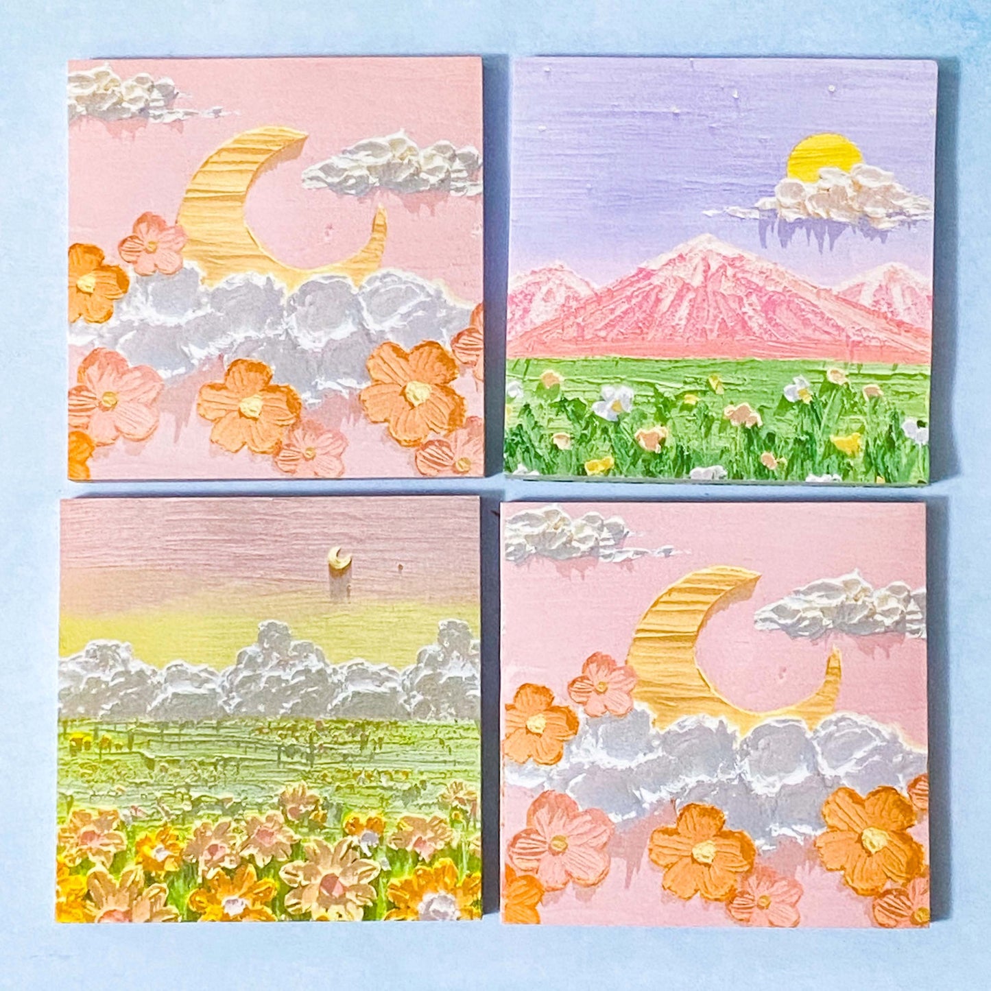 oil painting paintings 3d sticky memo memos pad note notes index tabs post it its uk cute kawaii stationery landscape landscapes pretty fields flower floral square 50 sheets big mountain moon sunset art