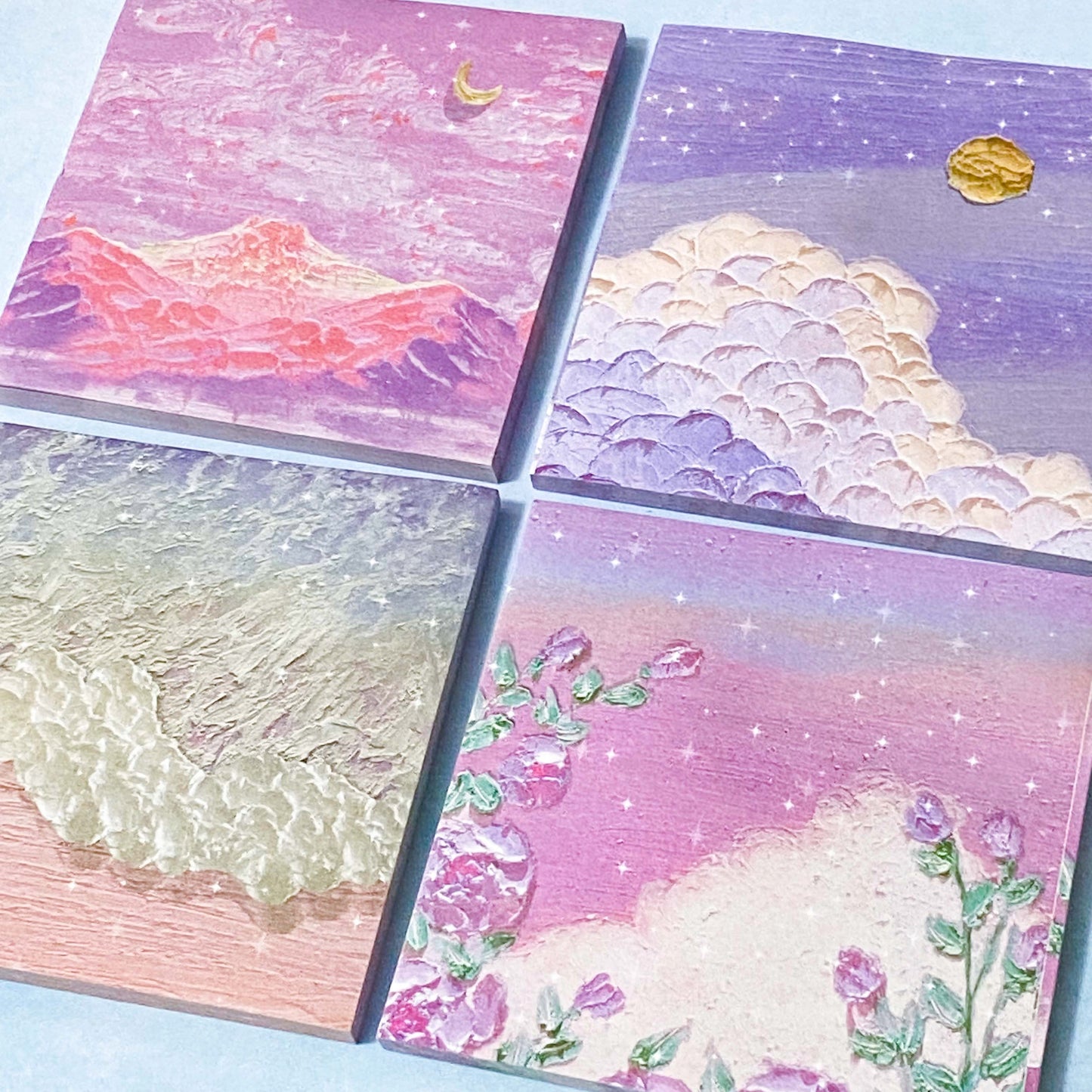 oil painting art picture 3d paintings landscape pretty memo memos pad sticky note notes square tabs waves mountain clouds floral flowers purple lilac pink uk cute kawaii stationery shop store planner supplies