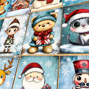 snow snowy winter festive christmas individual postcard postcards post card cards uk cute kawaii turquoise blue cat santa reindeer stocking tree nutcracker bear teddy elf gingerbread man men cottage house stationery shop pretty 