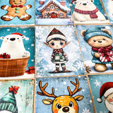 snow snowy winter festive christmas individual postcard postcards post card cards uk cute kawaii turquoise blue cat santa reindeer stocking tree nutcracker bear teddy elf gingerbread man men cottage house stationery shop pretty 