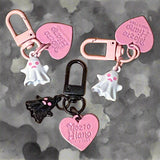 ghost ghosts spooky cute kawaii keyring key ring rings keychain charm clip lobster clips metal white black pink heart hearts love gift gifts uk shop store pretty stocking fillers halloween