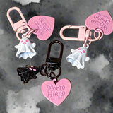 ghost ghosts spooky cute kawaii keyring key ring rings keychain charm clip lobster clips metal white black pink heart hearts love gift gifts uk shop store pretty stocking fillers halloween