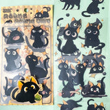 black cat with pink cream gold peach ear ears large glossy plastic clear pet sticker stickers sheet uk cute kawaii stationery shop store gift gifts cats kitten kittens